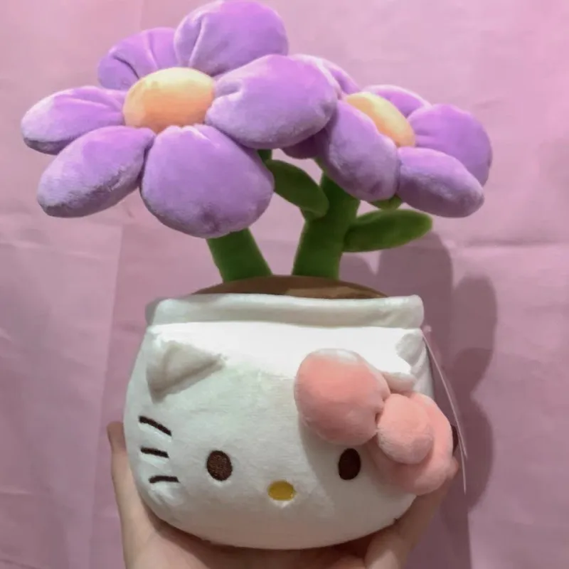 

Искусственное милое плюшевое растение в горшке, плюшевая кукла Hello Kitty, фиолетовый плюшевый подарок, цветочное украшение
