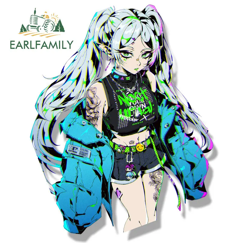 

EARLFAMILY готический панк Frieren Fanart автомобильная наклейка аниме эскиз Waifu большая голова наклейка JDM мультфильм Peek Girl All Out Attack наклейка