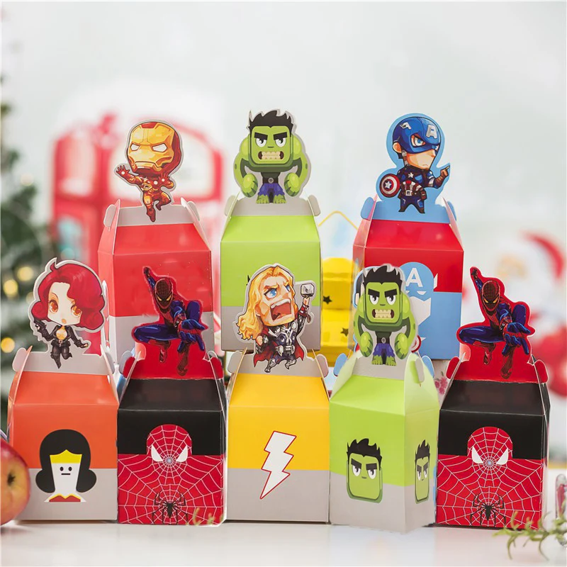Avengers Marvel Spiderman Iron Man Hulk geburtstag Party Decor Superhero Thema Candy Box Kuchen Geschenk Box Weihnachten Apple Boxen