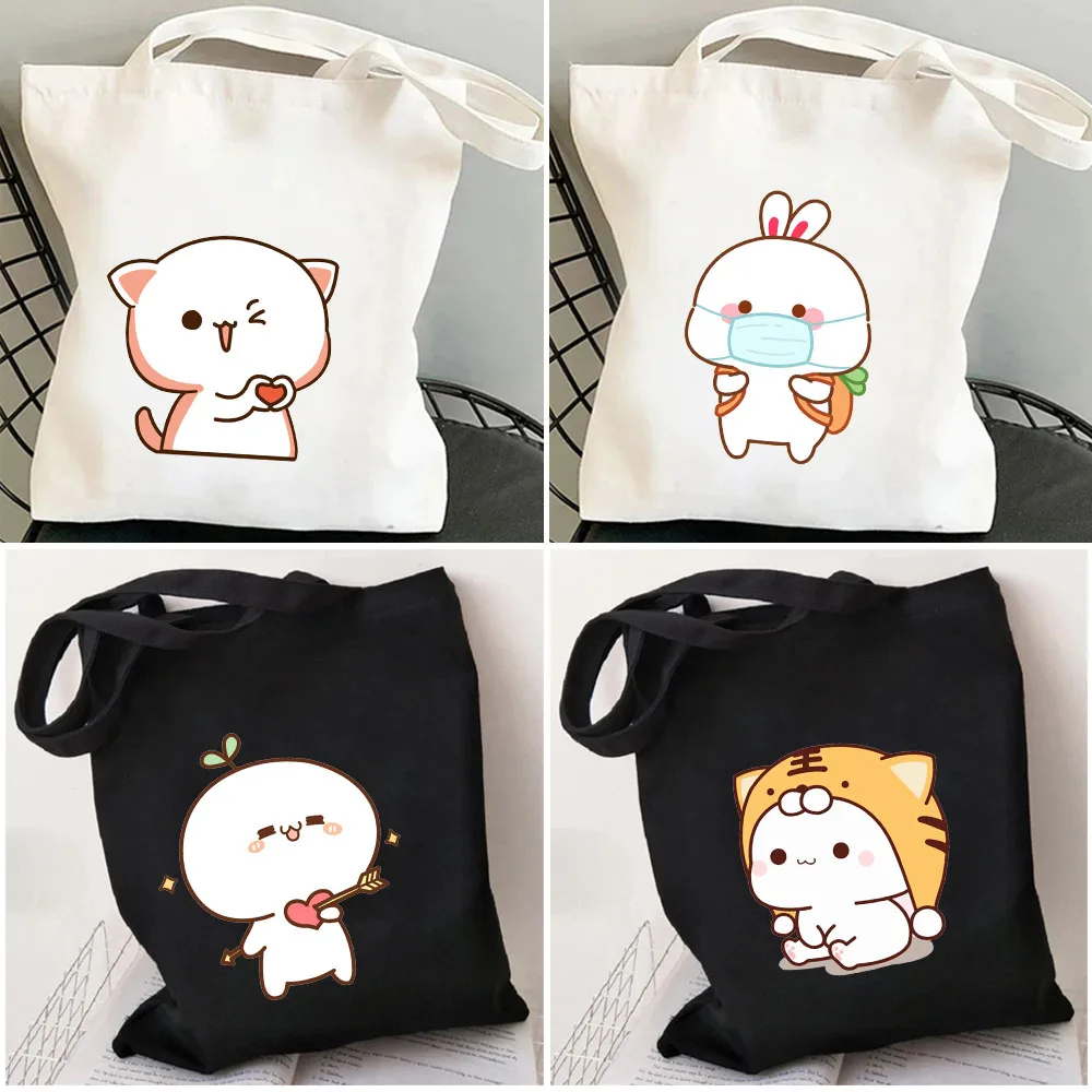 

Cute Bear Cat Panda Rabbit Animal Cartoon Lovely Women Canvas Shoulder Bag Harajuku Handbag Tote Eco Shopper Cotton Shopping Bag