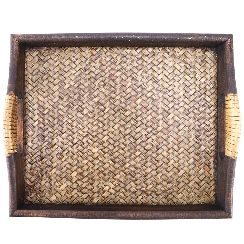 

Multi-Functional Wooden Serving Trays With Handle Rectangle Handmade Rattan Bamboo Tea/Oil Trays Dessert/Coffee/Fruits Plate 30.