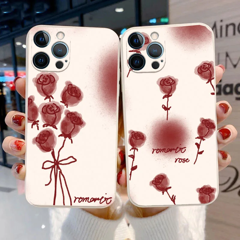 

Rde Rose Flower Phone Case for IPhone 11 12 13 Pro Max Mini X XS Max XR 7 8 Plus SE 2 2020 Soft TPU Full Lens Protection Cover