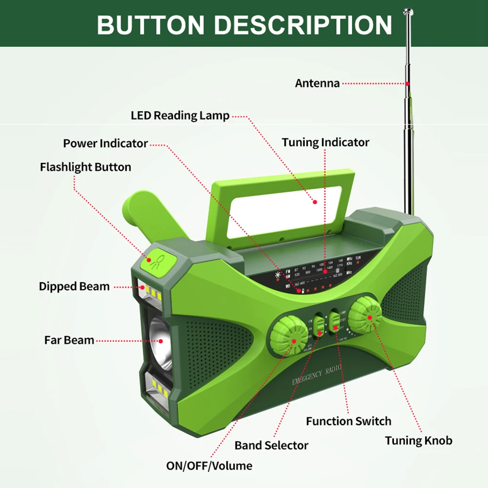 emergency radio 10000mah power bank rechargeable dual speaker stereo solar hand crank radio amfmnoaa with phone charger free global shipping