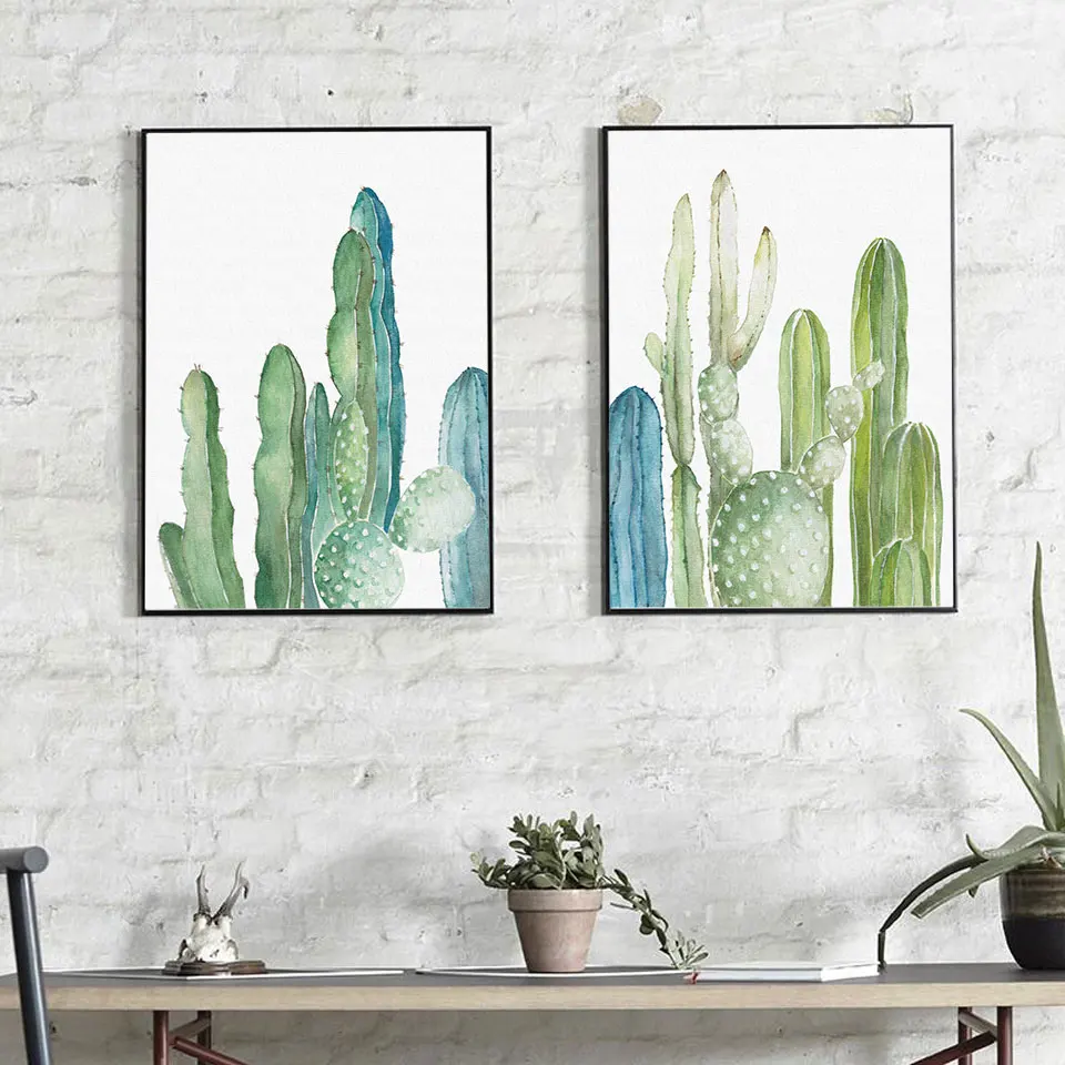 

Watercolor Cactus Poster and Prints, Set of 2 Wall Art, Cacti Wall art, Modern Picture, Cactus Set, Wall Art, Living Room Decor