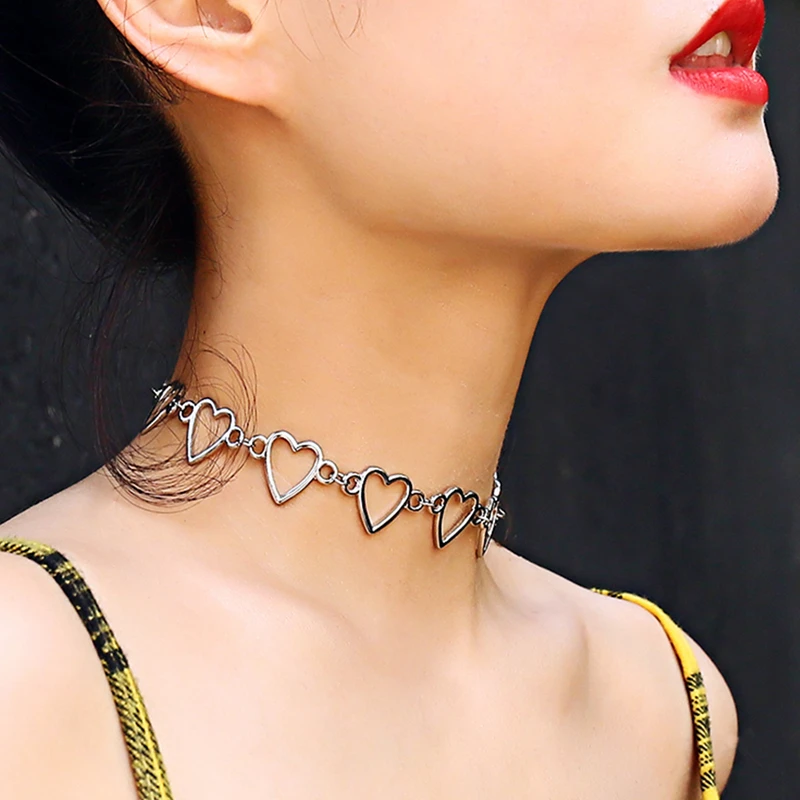 

2022 Gothic Metal Cutout Join Heart Choker Necklace Statement Choker Necklace Girlfriend Gift Egirl Cosplay Aesthetic Jewelry