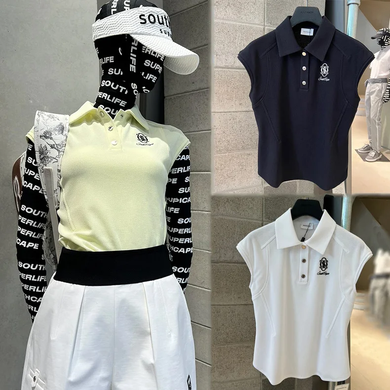 

Golf Apparel Women 2023 Summer Golf Vest New Casual Breathable Solid Color Thin Polo Sleeveless Top