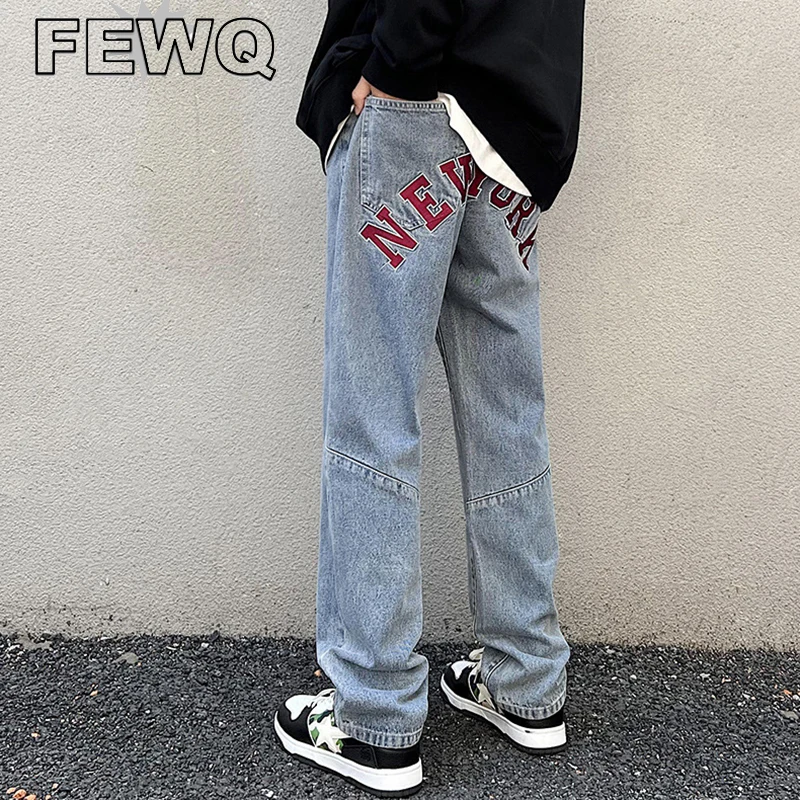

Джинсы FEWQ Y2k мужские с буквенной вышивкой, прямые брюки из денима, повседневные винтажные, 24B1631, весна 2023