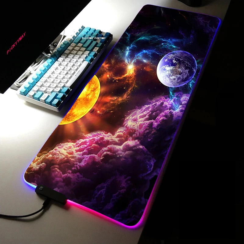 

Universe Space RGB Large Mousepad LED Backlit Carpet Big size Mause Pad Game Keyboard Mouse Pad Gamer Desk mat Computer Mice Mat