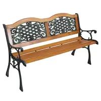 US Stock 49 Inch Garden Bench Hardwood Slat Cast Iron Frame Loveseat Outdoor Patio Park Chair Furniture With Armrests