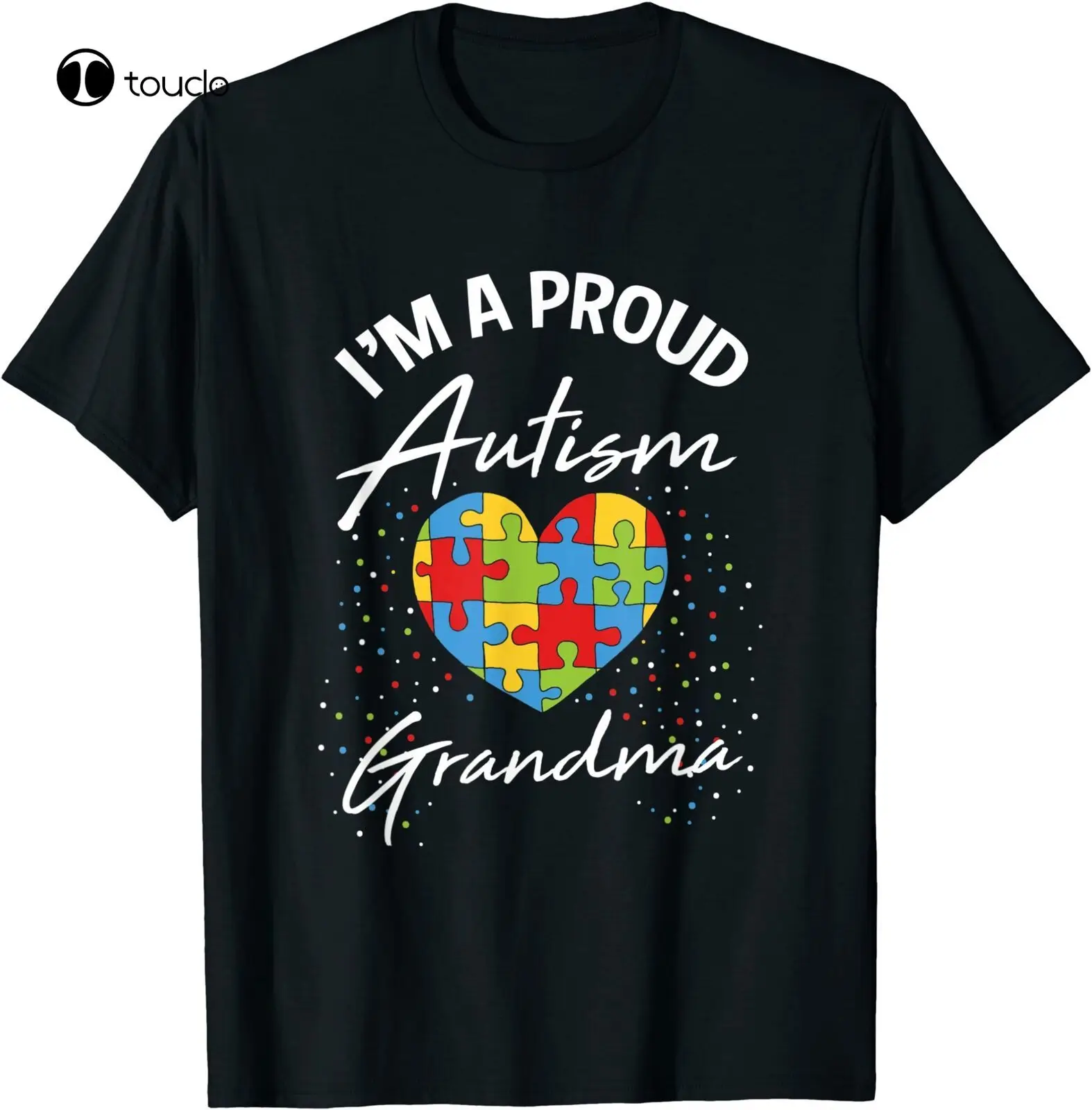 

Autism Awareness Proud Grandma Puzzle Heart Gift T-Shirt Black S-5Xl Custom Aldult Teen Unisex Digital Printing Xs-5Xl