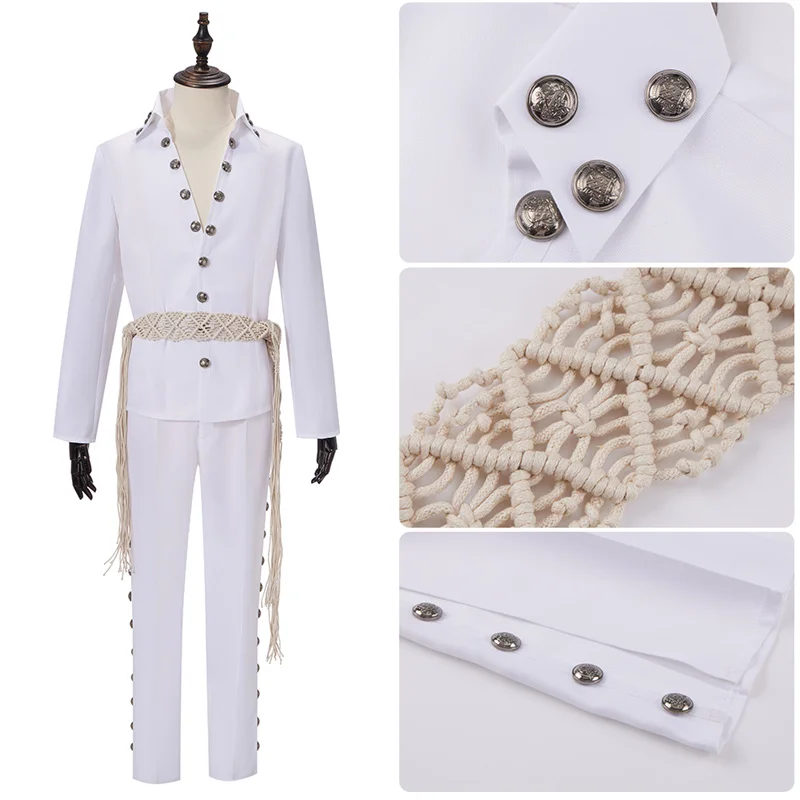 Movie The Musical Rock Elvis Cosplay Costume for Men Adult Stage Uniform Sexy Veck Top Pants with Sashes Halloween Christmas