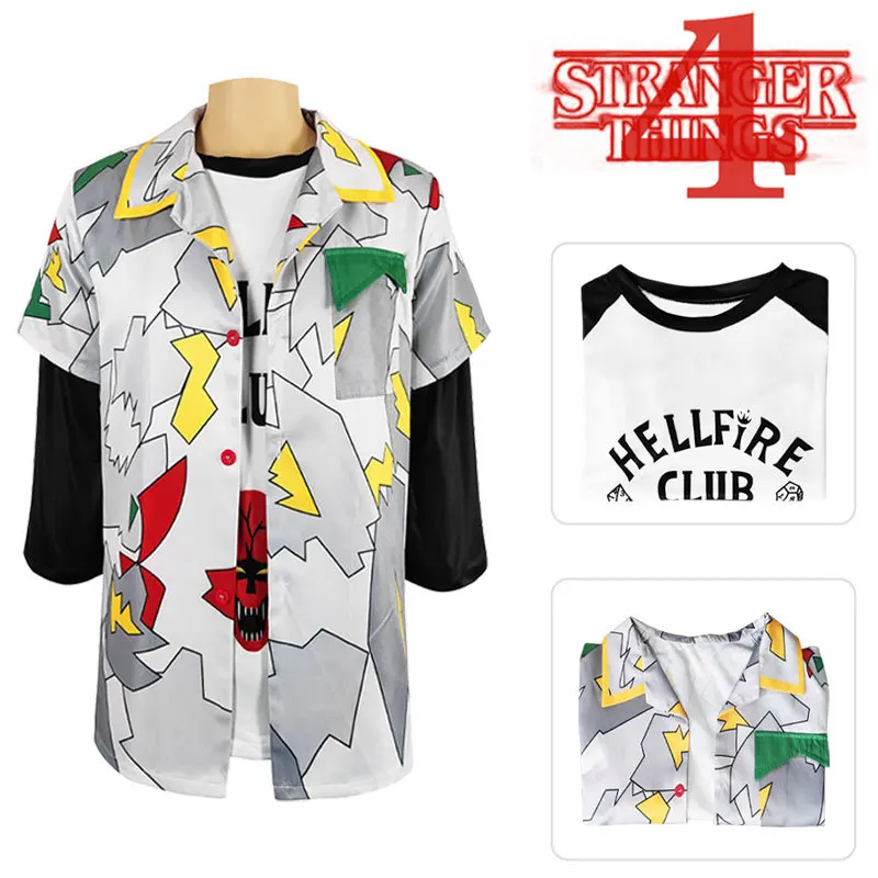 

Костюм для косплея «очень странные дела 4 сезона», рубашка Дастина, пальто, футболка хеллфайера, футболка с коротким рукавом для взрослых, ун...