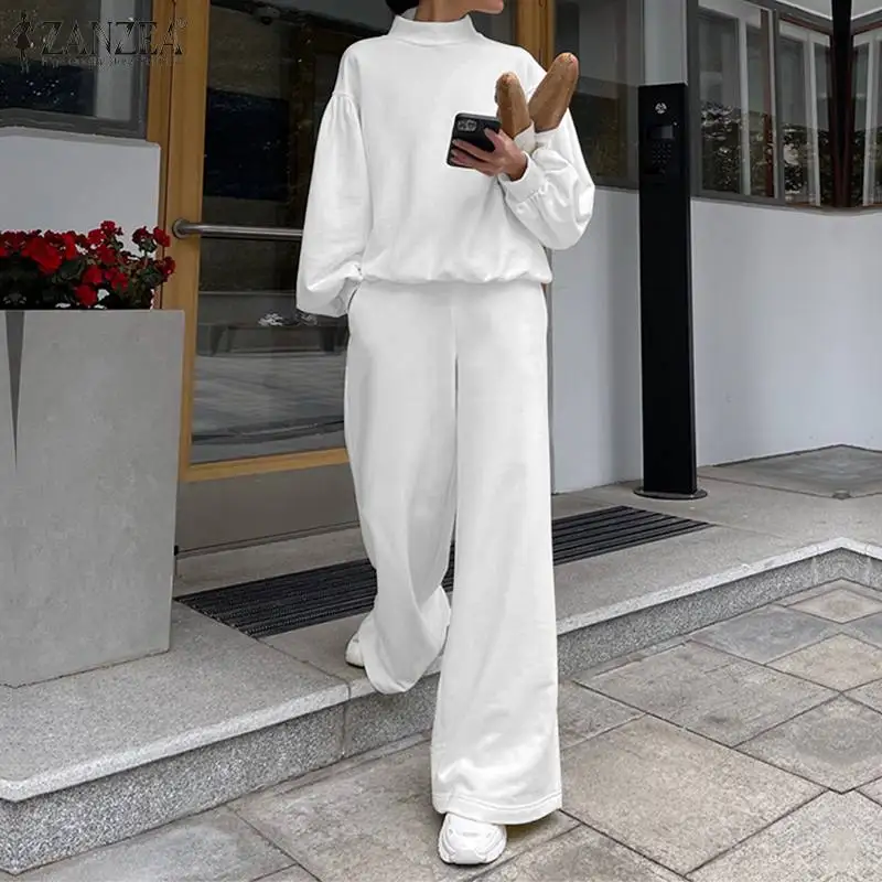 

ZANZEA Stylish Suit Puff Sleeve OL Work Tops Party Elastic Waist Elegant Wide Leg Pant 2022 Spring Women Holiday Casual Loose