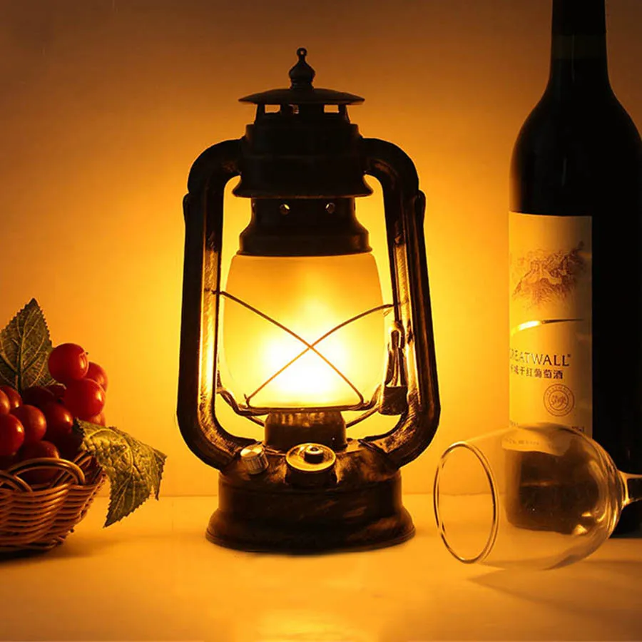 

Creative LED Kerosene Table Lamp Industrial Retro Bar Flickering Lamp For Restaurant Cafe KTV Rechargeable Bedside Night Light