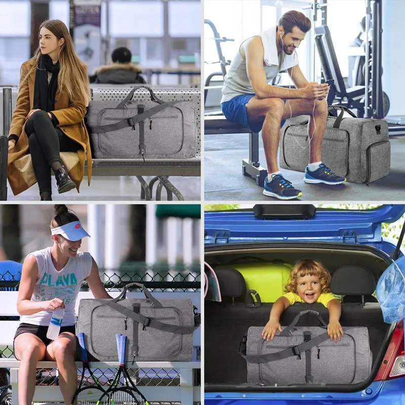 Travel Duffel Bag for Men, 65L Foldable Duffle Bags with Shoes Compartment, Overnight Bag for Men Women Waterproof & Tear Resist