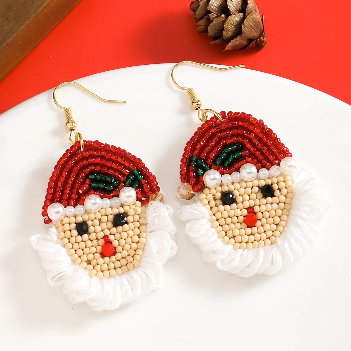 Vedawas Богемная Кепка Санта-Клауса Ручной Работы Висячие Серьги С Бусинами