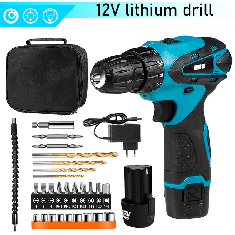 

12V Cordless Electric Screwdriver Set Rechargeable Pistol Impact Drill with 1200mAh Lithium Battery Hand Driver Home Repair Tool