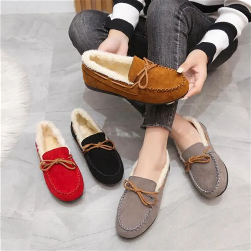 

New Women Winter Ankle Boots Suede Leather Snow Boots Plush Natural Fur Warm Slip-on Ladies Shoes Flats shoes for women