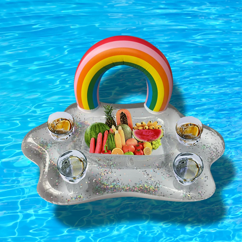 

Inflatable Cup Holder Rainbow Floating Beer Drink Cooler Table Bar Tray Air Mattresses Toy Beach Float Bathing Toy