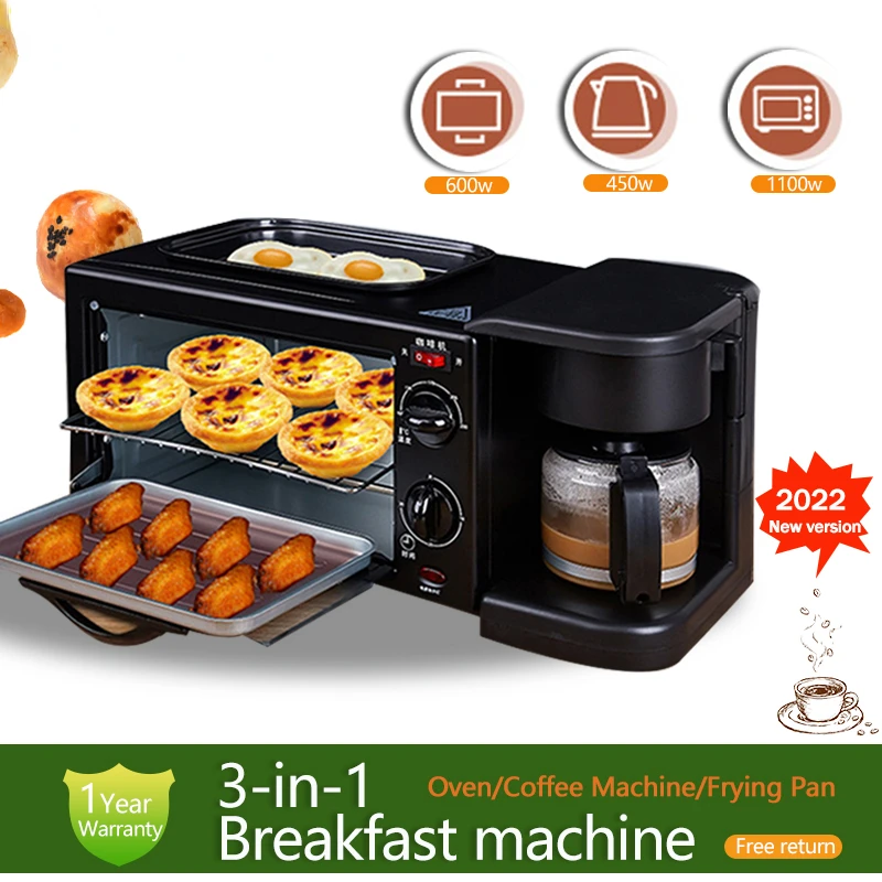 

3 in 1 Breakfast Machine Bread Maker Toaster Electric Mini Oven Hot Dog Machine Kitchen Cooking Roti Maker Household