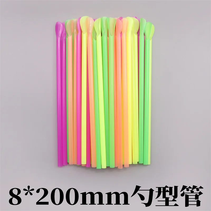 

100Pcs Plastic Straws Mixed Color Cocktail Bar Pub Slush Drinking Spoon Straw For Birthday Celebration Party Supplies Wholesale