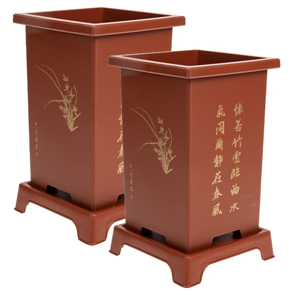 2 Sets Resin Planter Boxes Orchid Pots Plastic Plants Desktop Flower Container Bonsai Simple Holes