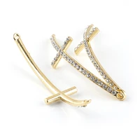 5pcs clear rhinestone gold color alloy lathy cross curved loose connector jewelry accessories findings for makings diy 52x25mm