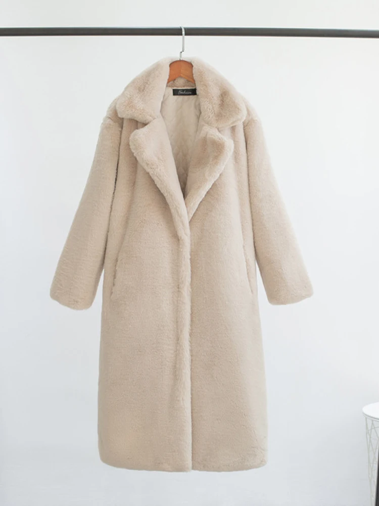 Плюшевое пальто из искусственного меха женское теплое толстое пушистое зимнее