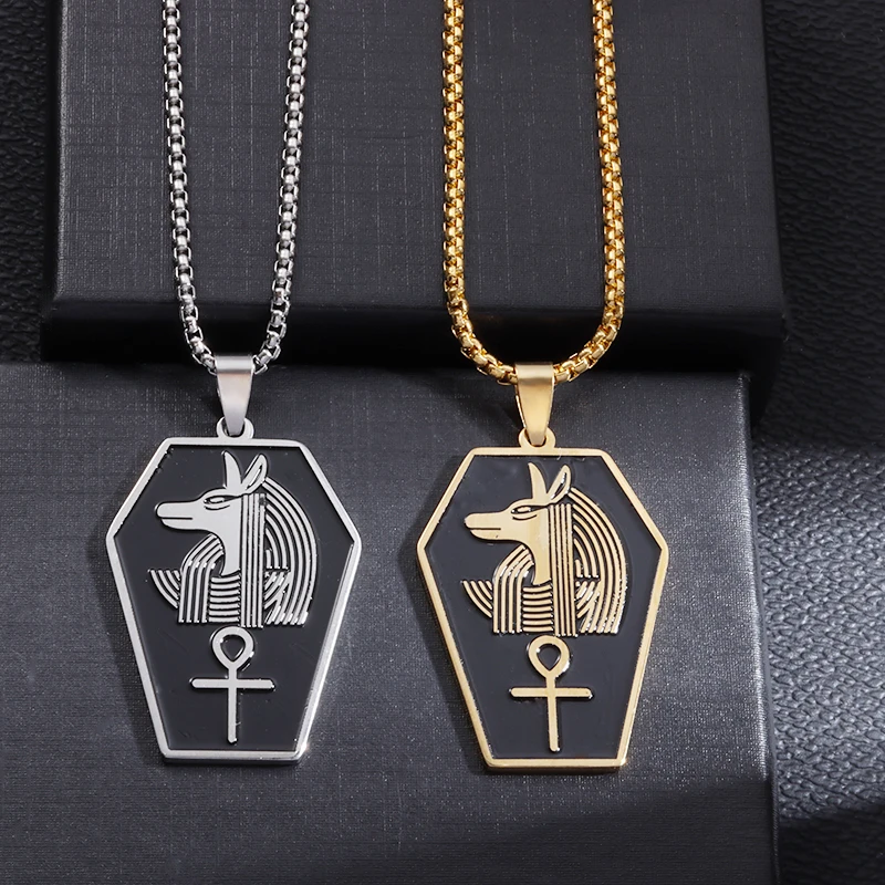 

Classic Creative Ancient Egypt God of Death Anubis Statue Stainless Steel Pendant Necklace for Men Women Vintage Trend Jewelry