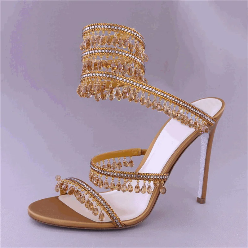 Women's Sandals Spring Summer 2023 Shiny Rhinestone Round Toe Stiletto Female Pumps Peep Toe Breathable Elegant Ladies Shoes