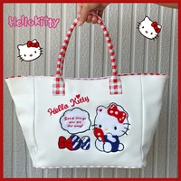 original embroidered hello kitty tote bag cute cartoon sanrio kitty sweet girl soft leather casual shoulder bag portable handbag