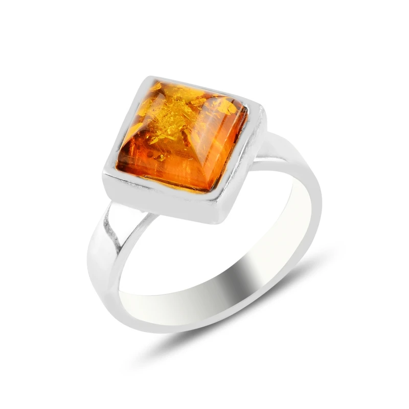 

Silver 925 Sterling Natural Amber Gemstone Ring