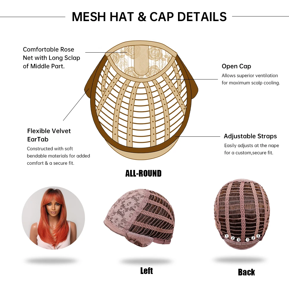 Orange Straight Synthetic Wigs Long Highlight Hair Wigs with Bangs for Black Women Cosplay Medium Wig Heat Resistant Daily Use