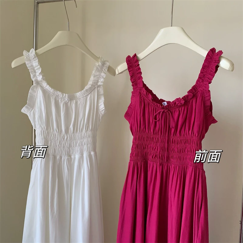 Женское ТРАПЕЦИЕВИДНОЕ платье без рукавов розово-красное винтажное длинное с