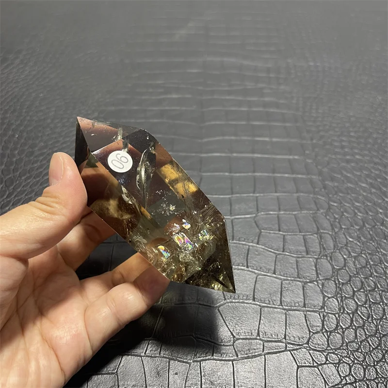 266 г Радужный натуральный дымчатый цитрин кварцевый кристалл шестиугольный