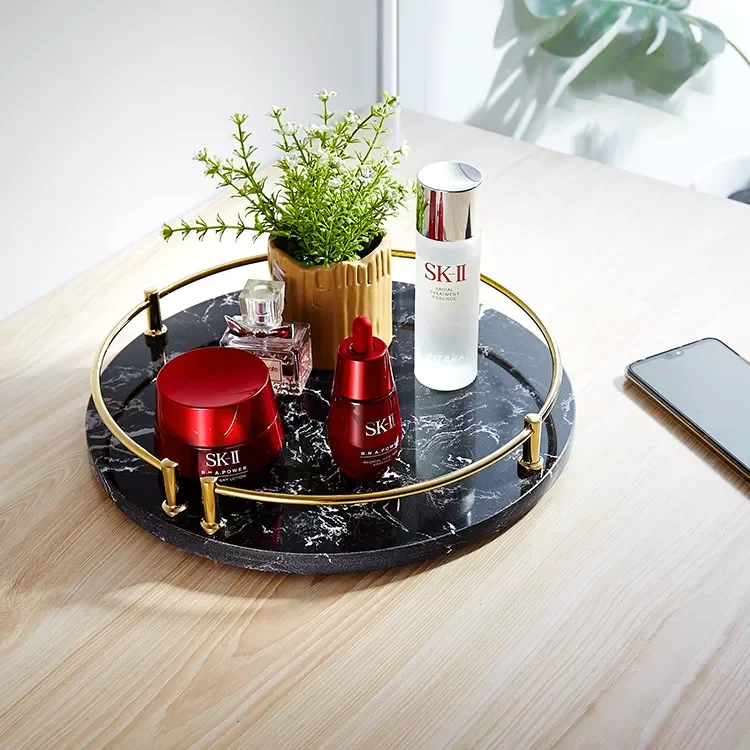 

Brass Marble Tray Decoration Home Living Room Decoration Cosmetics Storage Desktop Organizer Floor Shelves DG20-0752
