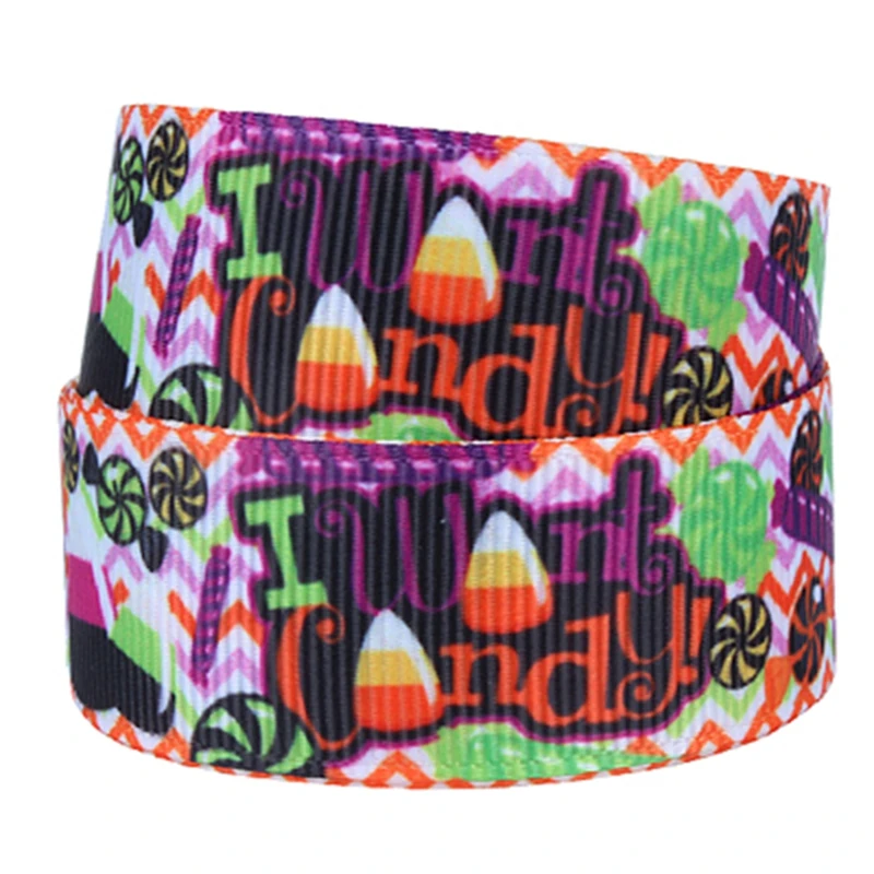 

colorful candy printed Halloween ribbon, 50 yards heat transfer Halloween celebrate grosgrain ribbon