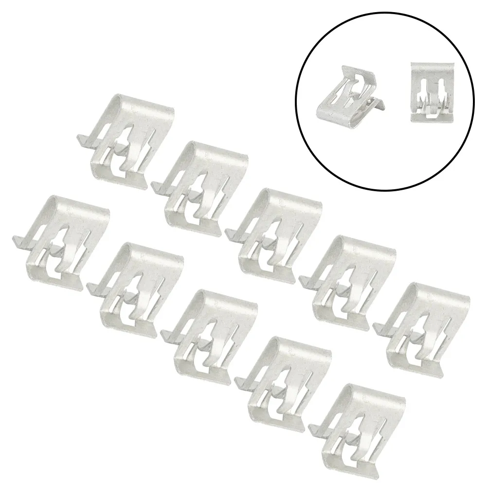 

10pcs Silver Tone Metal Fastener Retainer Dash Dashboard Trim Clip For Auto Car Fixing Wires And Cables On The Car Door Or Dashb