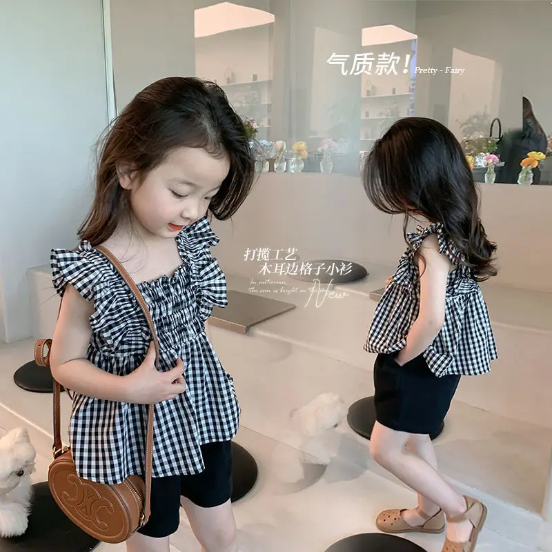 Fashionable Plaid Shirts Girls Short Sleeved Baby Summer Clothes Cotton Tops Childrens Blouses Kids Camisas Child Lolita Toddler enlarge