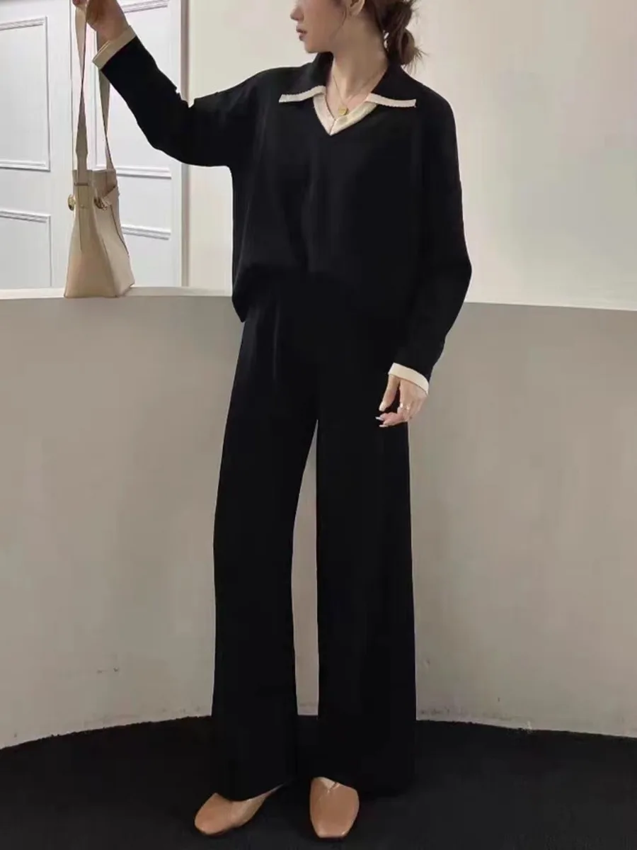 Женский осенне-зимний пуловер с V-образным вырезом и длинными рукавами