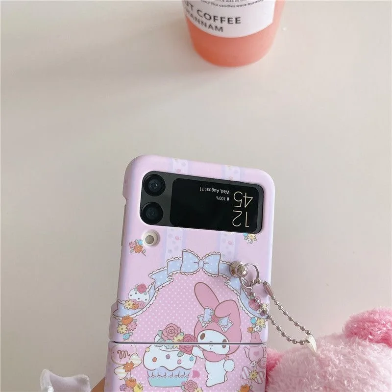 Sanrio MyMelody Pochacco With Cartoon 3D Plush Doll Phone Case For Samsung Galaxy Cover ZFlip3 ZFlip4 5G Back Cover Girl Gift