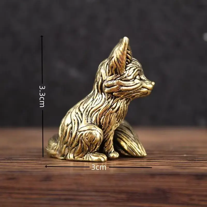 

Миниатюрные антикварные латунные фигурки лисы с девятью хвостами на удачу, орнамент фэн-шуй, медное животное, мини-офис, настольные поделки, домашний декор