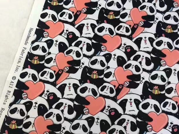 Хлопковая тканая ткань Showa с животными Милая Панда и сердце материал для шитья