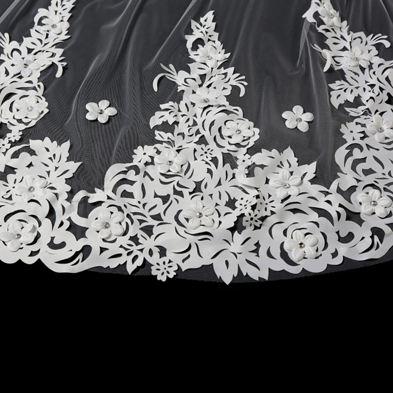 Высокое качество реальные фотографии аппликация 3 м Длинная свадебная фата для