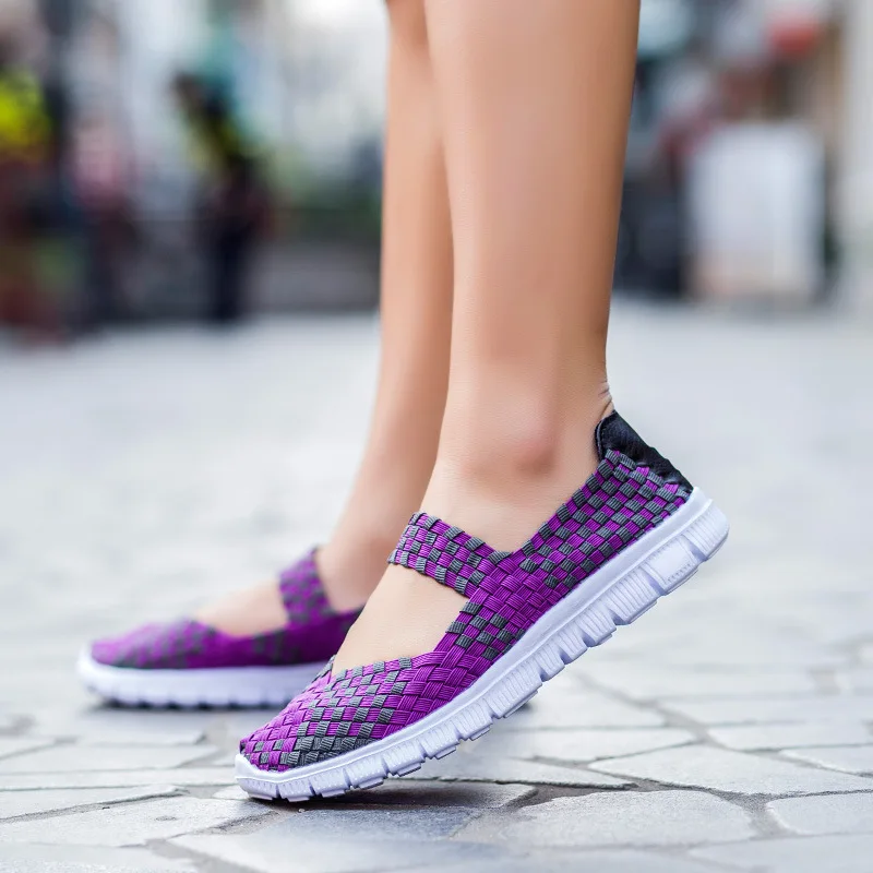 Summer Women Shoes Lady hand made Flats Sneakers Breathable Lightweight Women Flat Shoes Manual Woven Shallow Women Casual Shoes