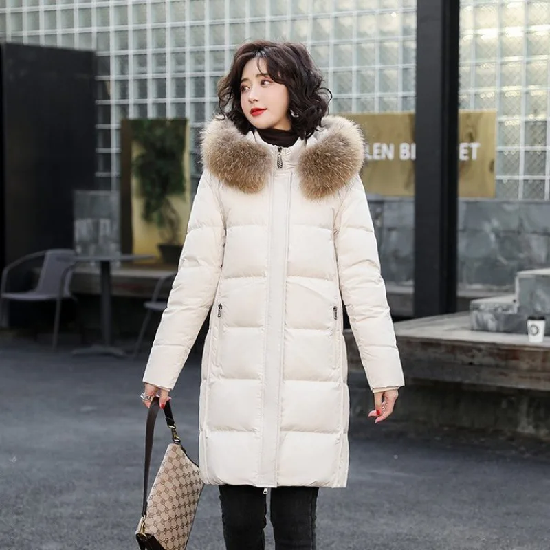 Jacket for Women 2022 New Clothes Duck Down Jackets Female Mid-length Red White Duck Down Coats Large Fur Collar Coat Abrigo Cjk
