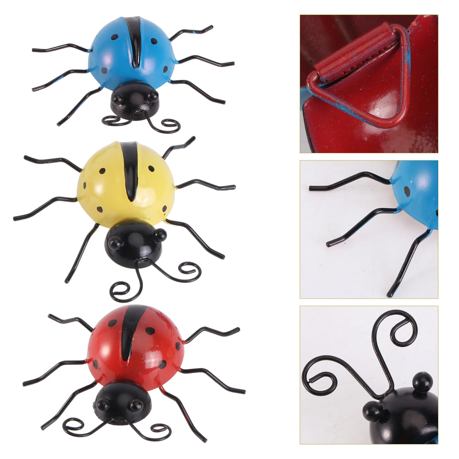

3 Pcs Model Ladybug Fake Decoration Simulation Outdoor Lawn Garden Metal Decorations