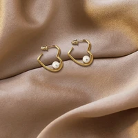 simple imitation pearl love heart earrings for female stud earrings trendy elegant fashion wedding jewelry