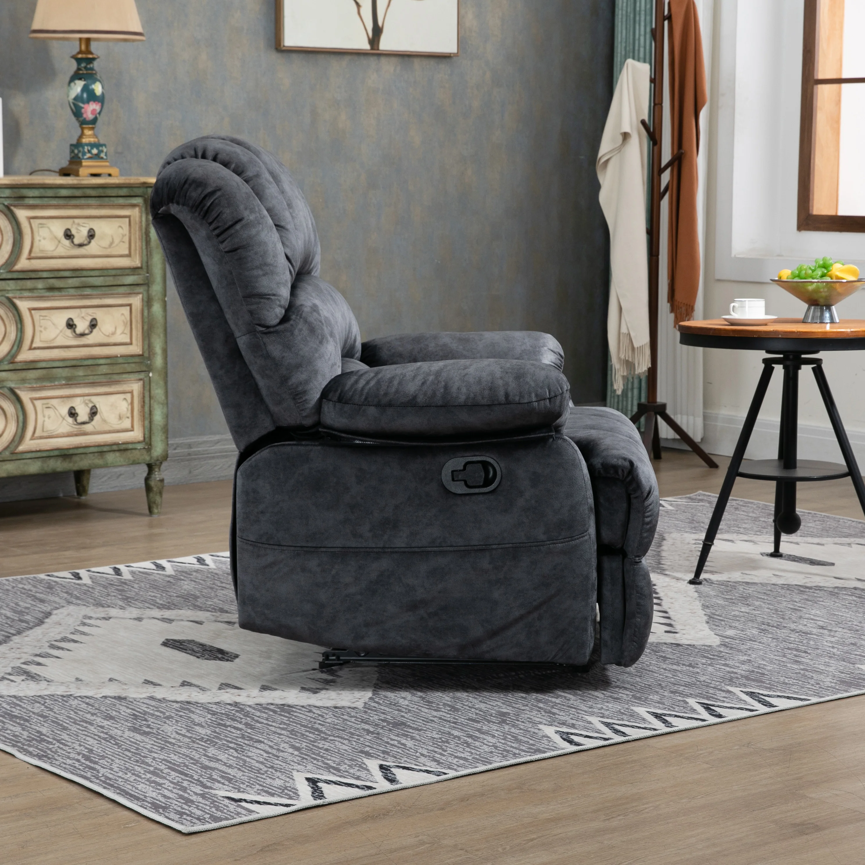

Большое кресло с откидывающейся спинкой в ткани для гостиной, серого цвета