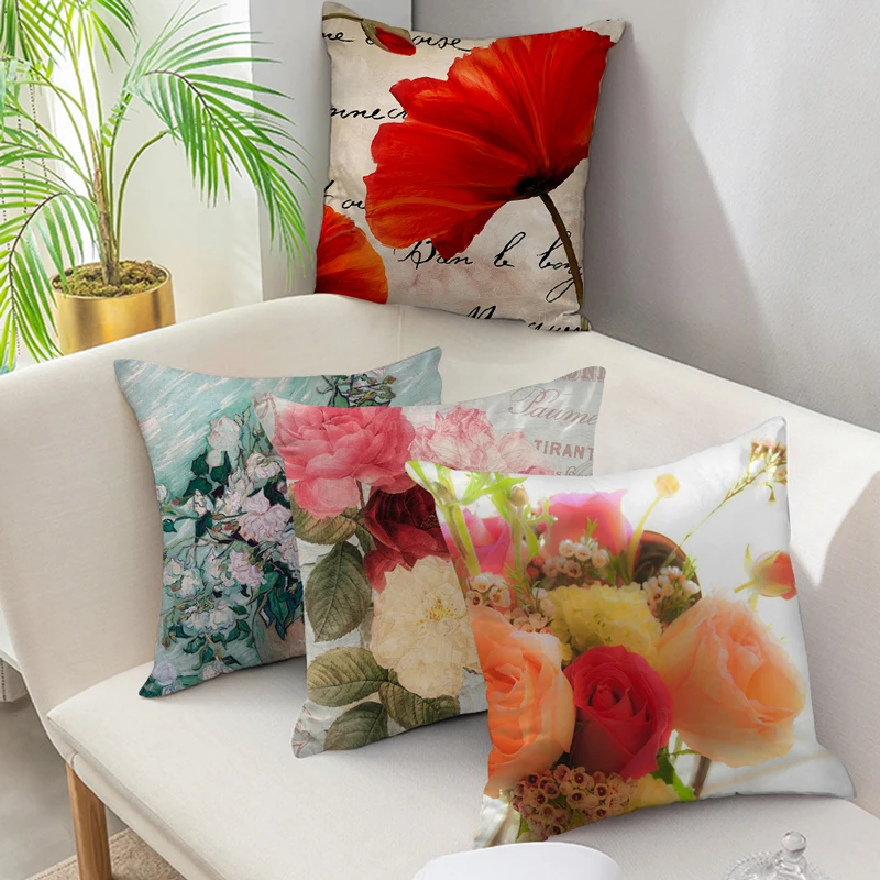 

Botanical Romantic Floral Oil Painting Print Decorative Cushion Cover Pillow Cover Sofa Pillow Cover